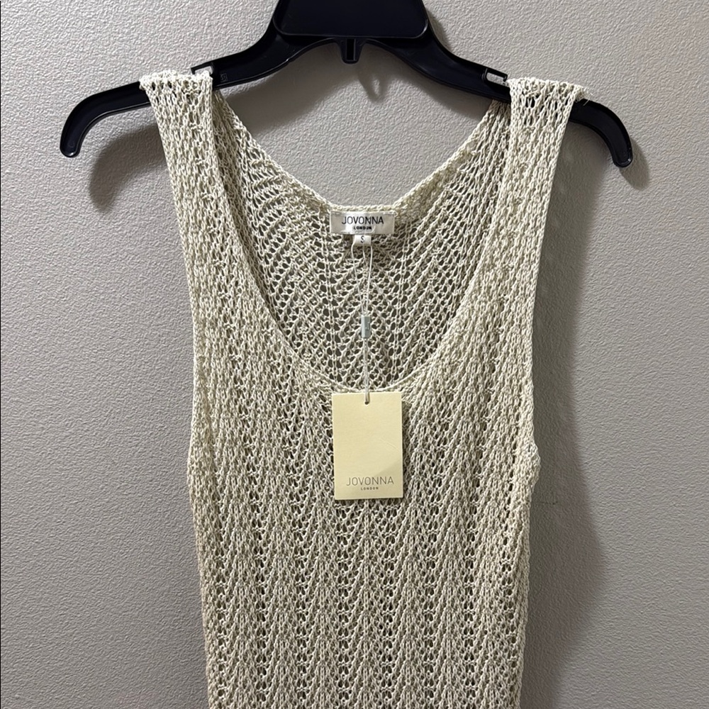 Luxurious Cream Ribbed Woven Viscose  Sleeveless Long Swim Coverup Stretchy NWT - Picture 5 of 9